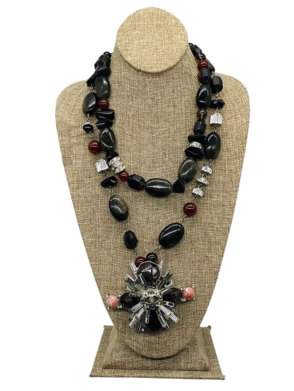 CHANEL HAUTE COUTURE FALL WINTER 2006 MULTICOLOR STONE AND CRYSTAL CC LOGO STATI